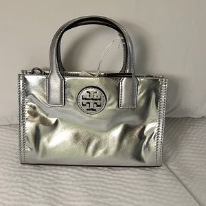 Tory Burch ella nylon mini tote crossbody silver